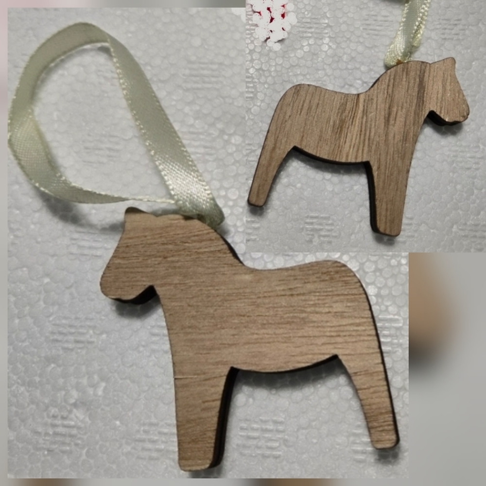 Set of 2 Swedish Dala Horse Ornaments, wooden